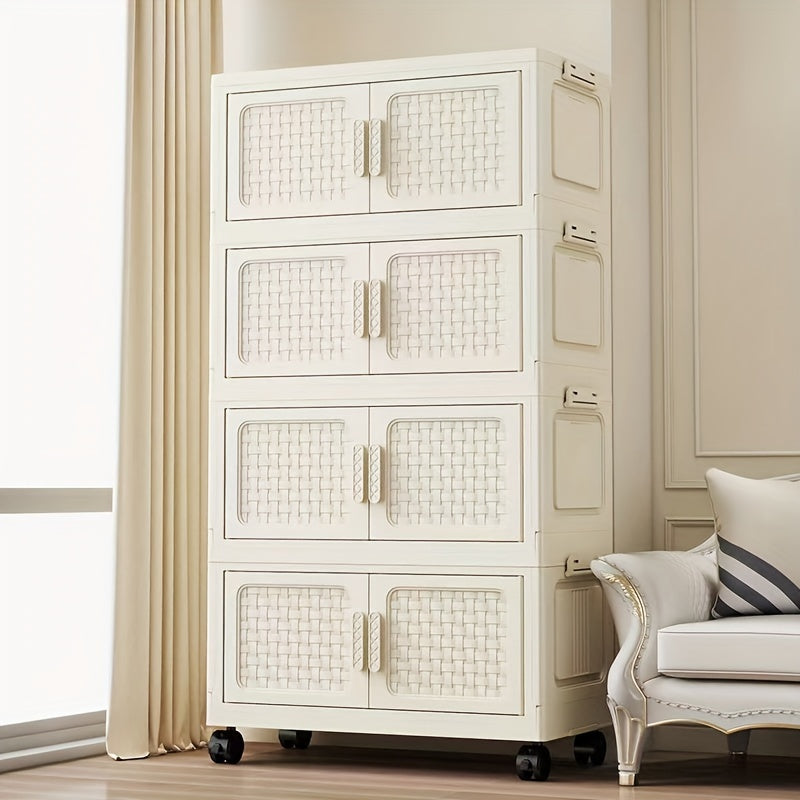 Large Foldable Plastic Storage Organizer with Doors Stackable Multi-Tier for Shoes Clothes Toys