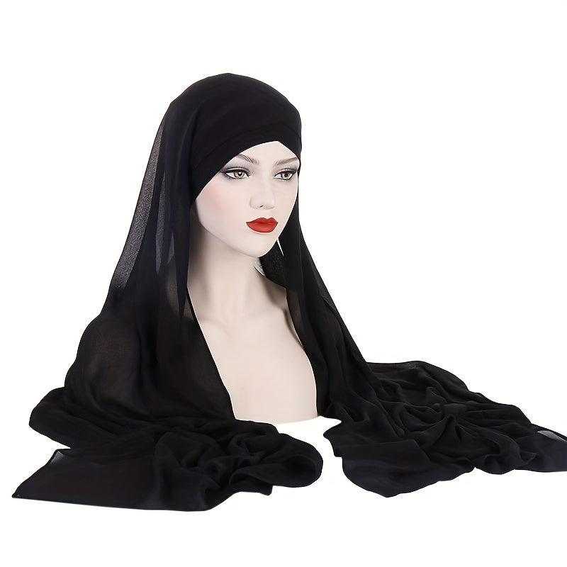 Ayollar uchun Chiffon Instant Hijab bir hil rangda, ostki qopqog' bilan va nafas oladigan elastik peshona bandi bilan quyoshdan himoyalanish uchun