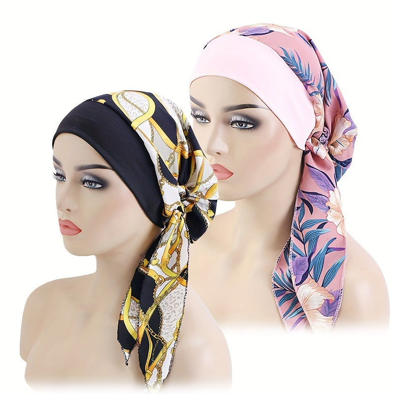 Бохо шик тюрбан с завязками с геометрическим узором из вязаного полиэстера для пациентов, проходящих химиотерапию