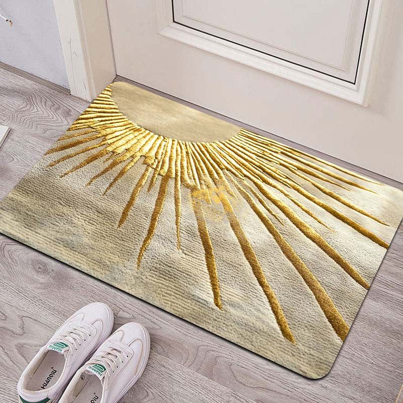 Rectangular Sunburst Entrance Mat Indoor Rug Soft Thick Sponge Machine Washable Polyester