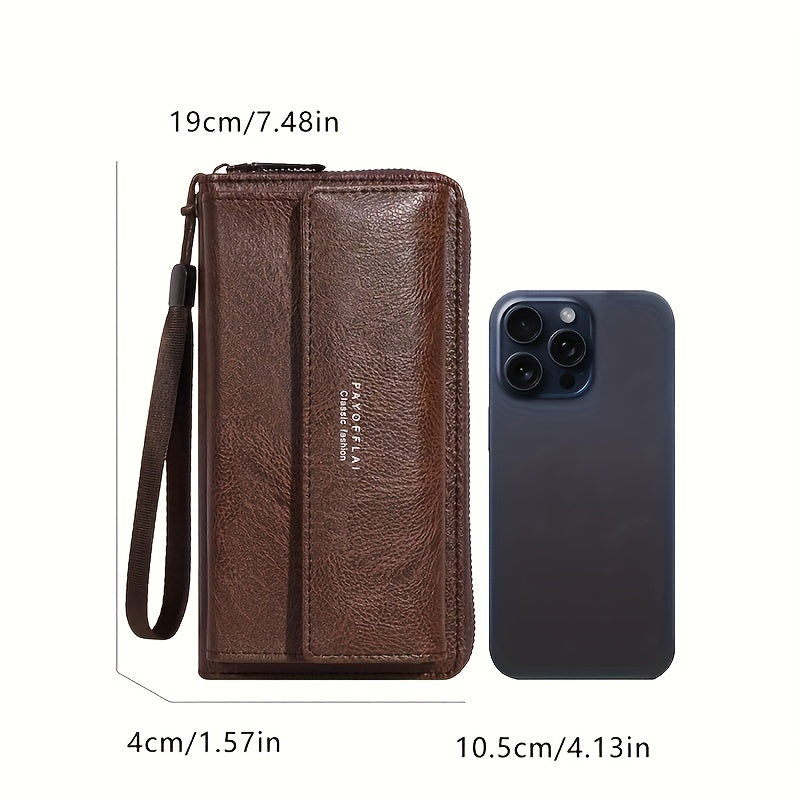 Men's Faux Leather Wallet with Zipper Coin Pocket and Buckle Closure Black Business Card Holder