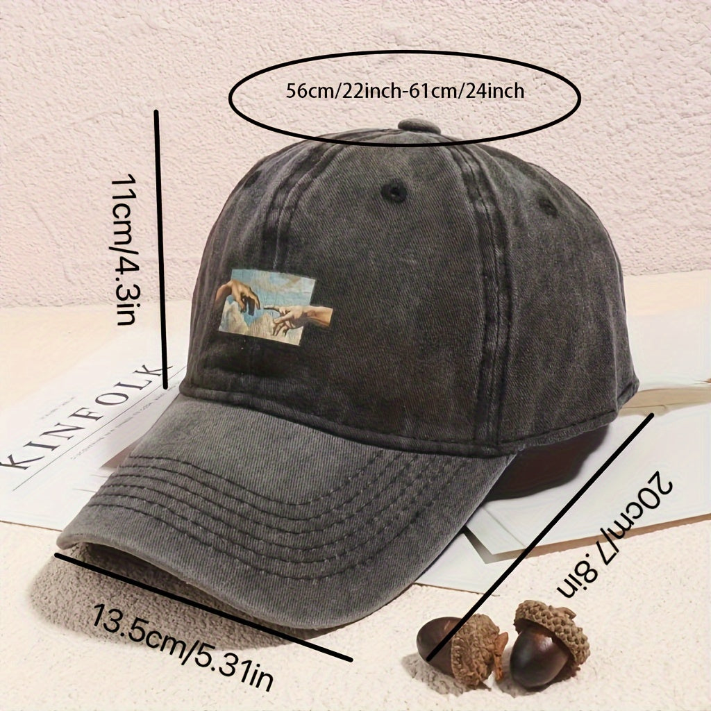 Vintage Oil Painting Print Baseball Cap Breathable Polyester Adjustable Fit Casual Embroidery