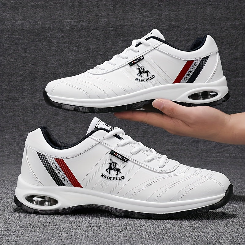 Men's All-Season Microfiber Leather Sneakers with Air Cushion and Non-Slip Rubber Sole