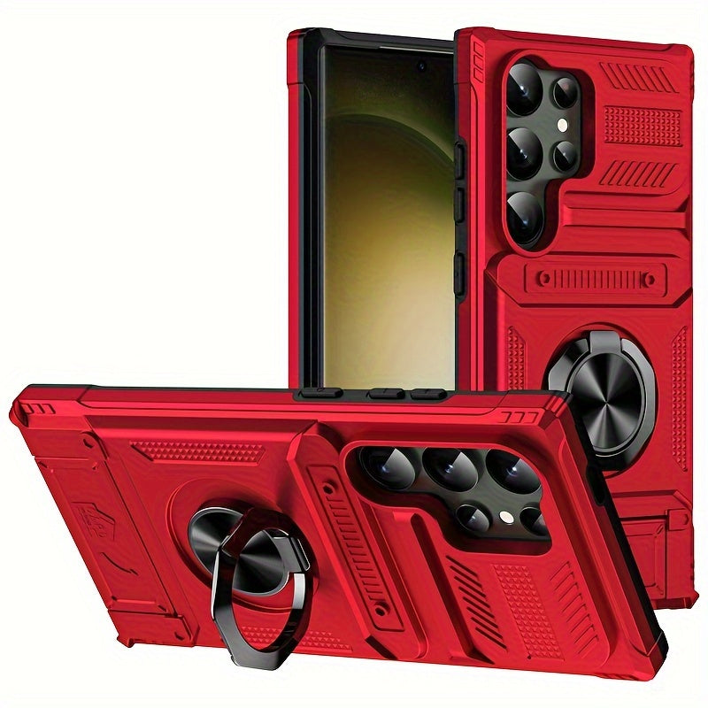 Durable Shockproof Phone Case with Metal Stand and Card Slot for Multiple Models