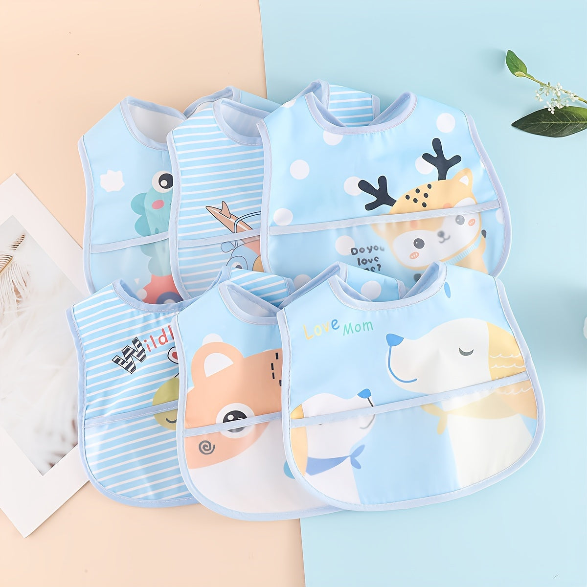 Baby Bib Set Waterproof Sleeveless Back-Wear for Kids and Infants 3 or 5 Pieces