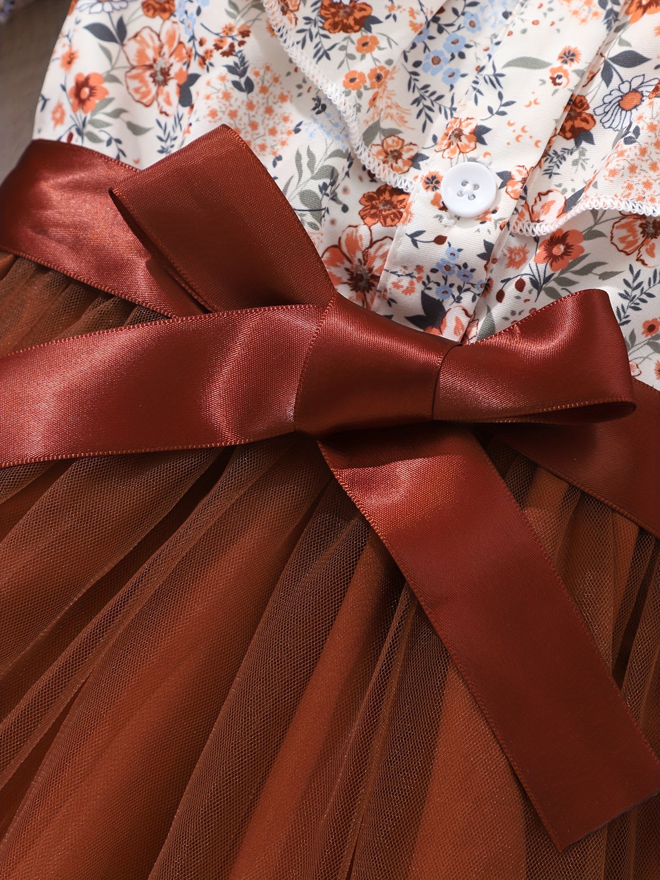 Girls' Long Sleeve Floral Ruffle Dress for Fall and Winter Holidays