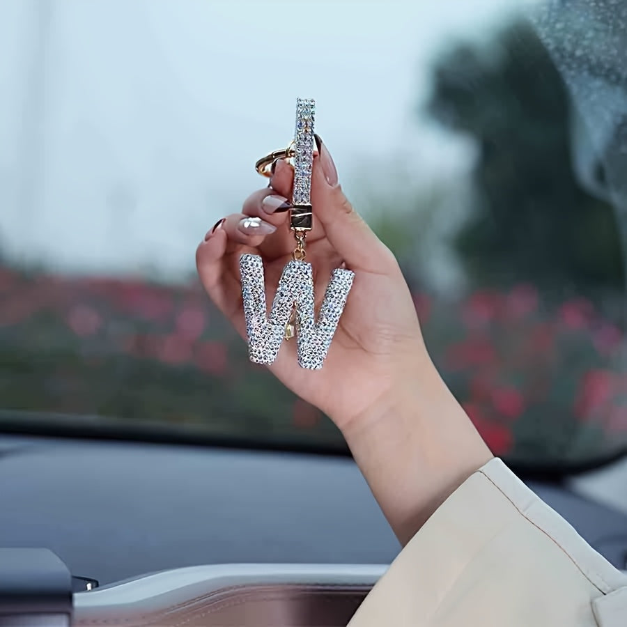 Resin Letter M Keychain Rhinestone Decor Gift Accessory for Birthdays and Christmas