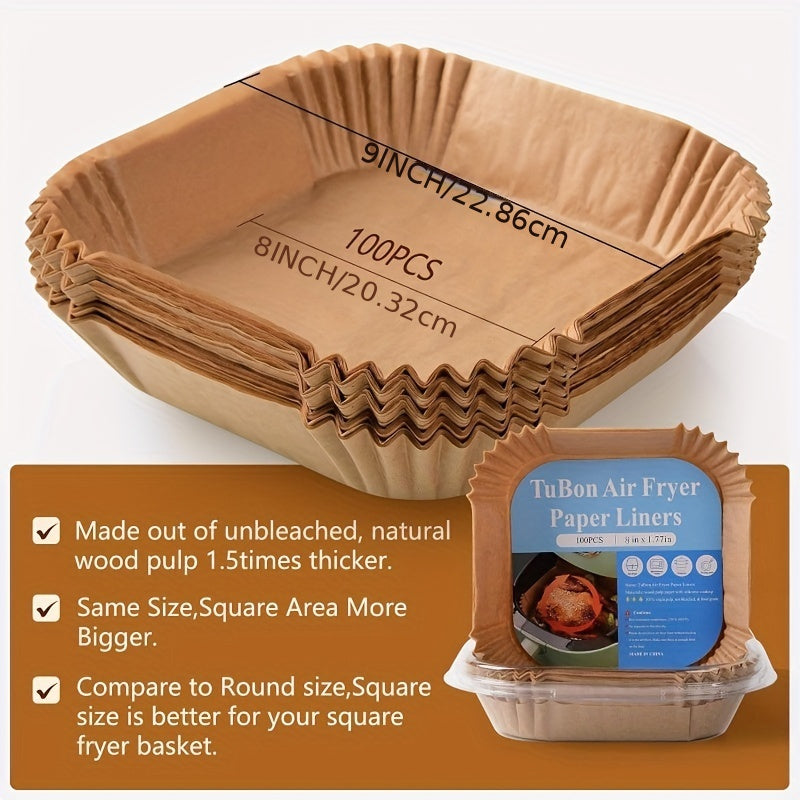 Square Parchment Liners for Air Fryers 22.86cm Non-Stick Waterproof 5-8 Quart