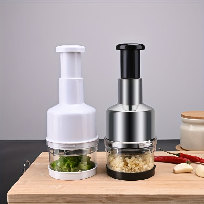 Juego de prensa de ajo y picadora de acero inoxidable 304, herramienta de cocina manual para picar y triturar verduras