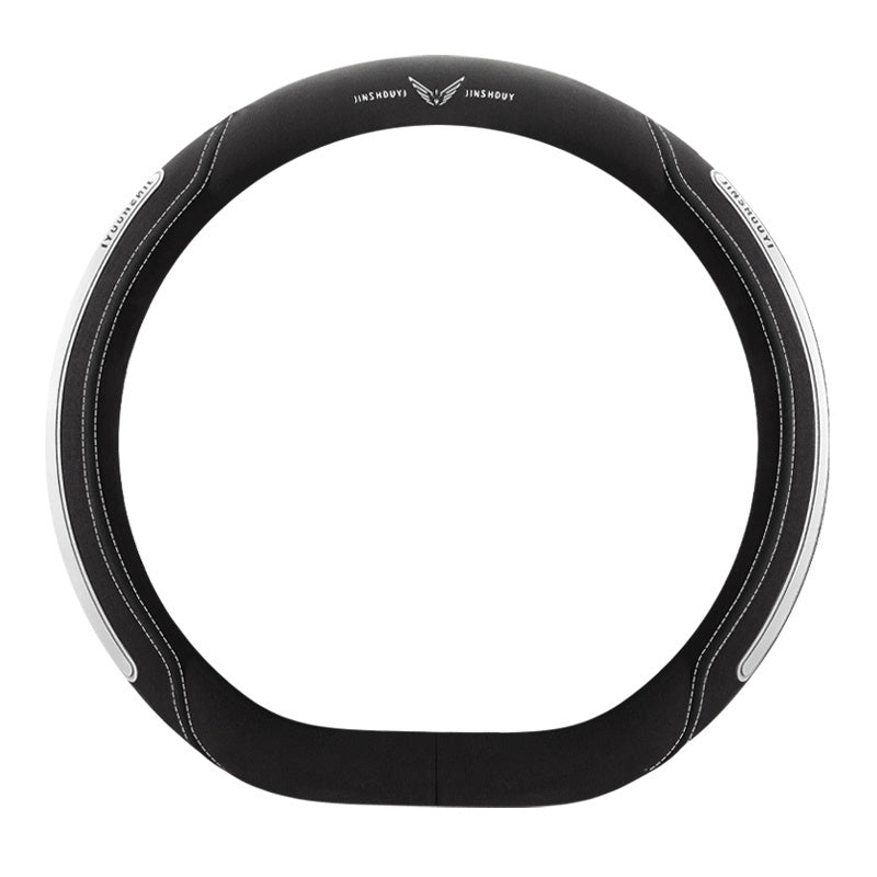 Universal Leather Steering Wheel Cover Black with Blue Accents for Cars