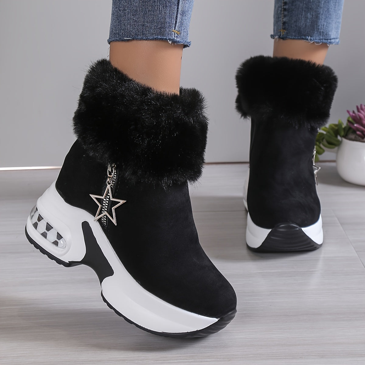 Women's Platform Wedges Ankle Boots Casual Short Warm Winter Shoes