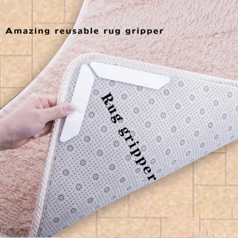 Set of 8 Reusable Silicone Rug Gripper Tape and Pads Non-Slip Indoor Holders
