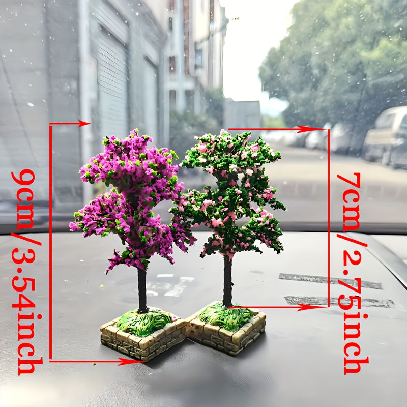 2 шт. миниатюрных искусственных цветочных деревьев из пластика для интерьера автомобиля/декора дома