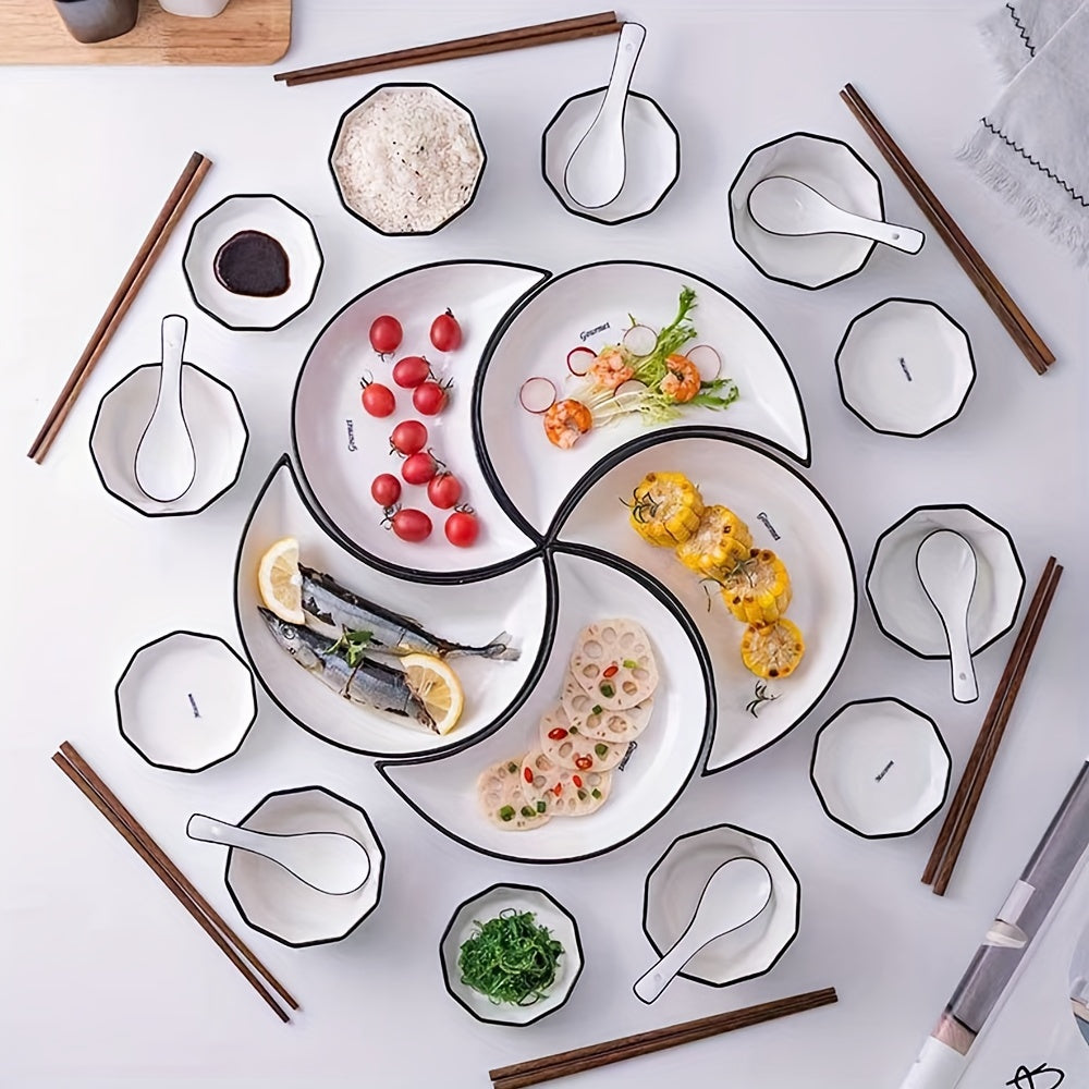 Set of 3/4/5 Ceramic Platter Plates for Family Gatherings Hot Pot Picnics Camping Barbecues