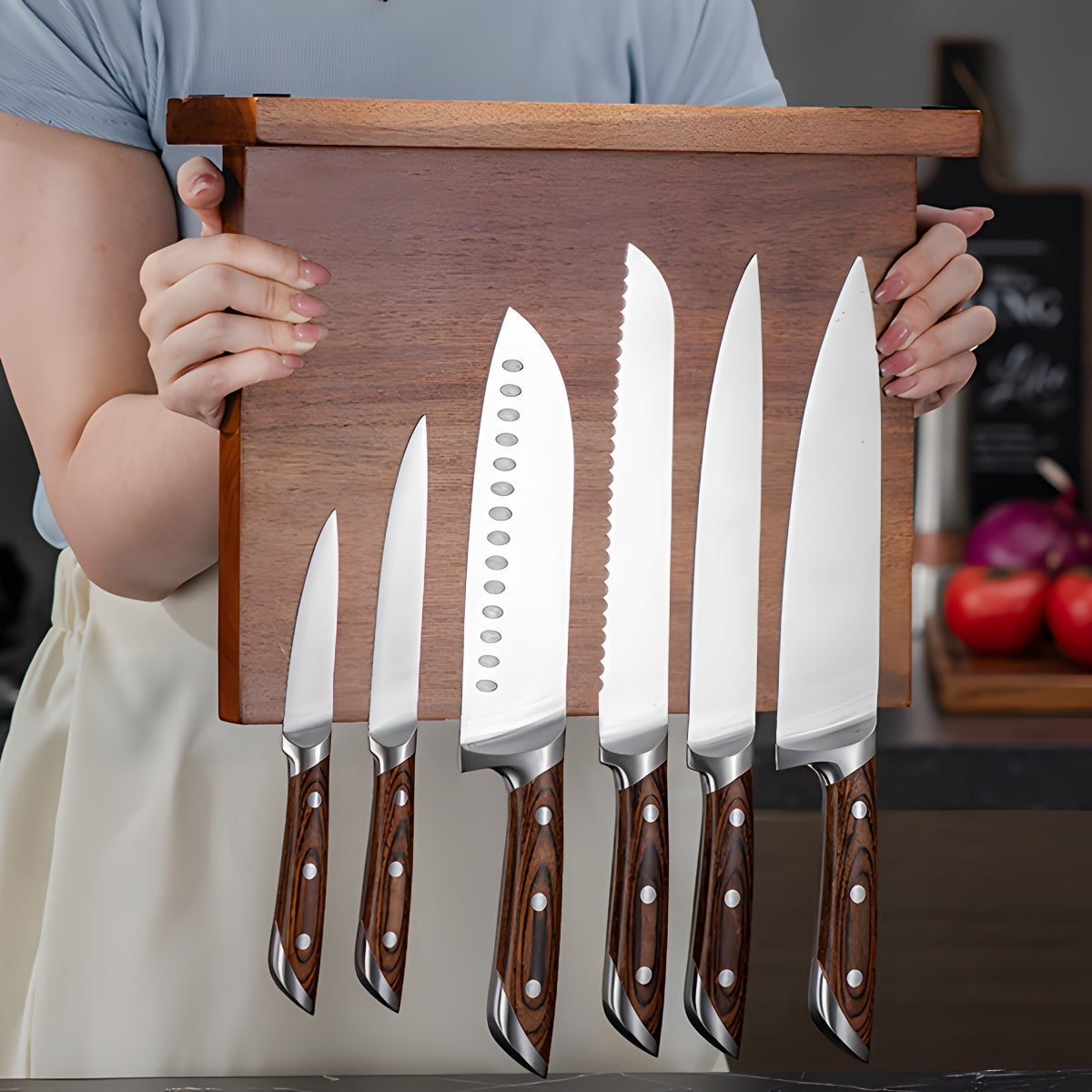 Wooden Magnetic Knife Holder Dual-Sided Knife Block with Strong Magnets