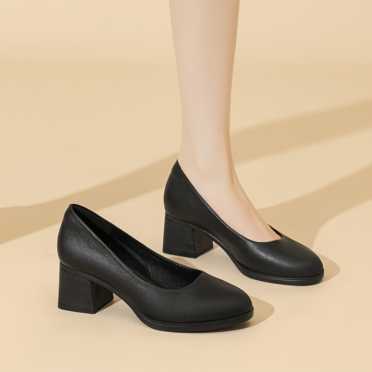 Women's Comfortable Microfiber Slip-On Work Shoes with Chunky Heels