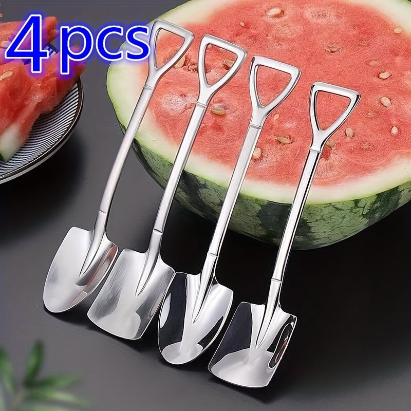 Set of 4 Stainless Steel Dessert Spoons for Fruit and Dessert Scooping