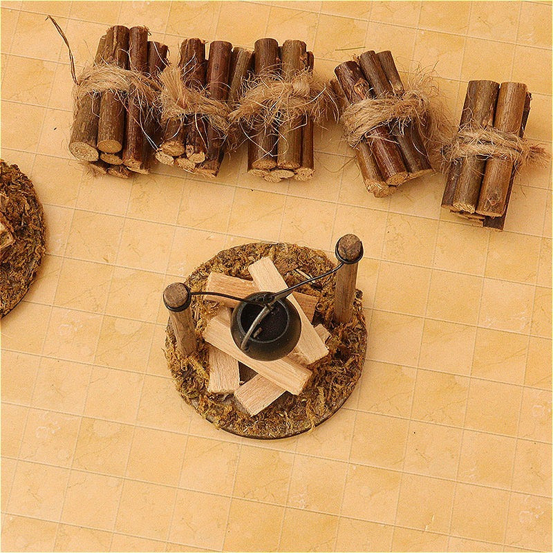 Compact Wood Burning Stove and Pot Set for Mini Gardens and Model Kitchens