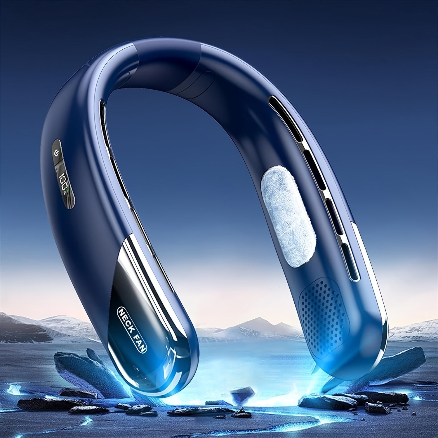 Noiseless Neck Fan with LED Screen, 5-Speed, Rechargeable, Portable for Outdoor and Travel