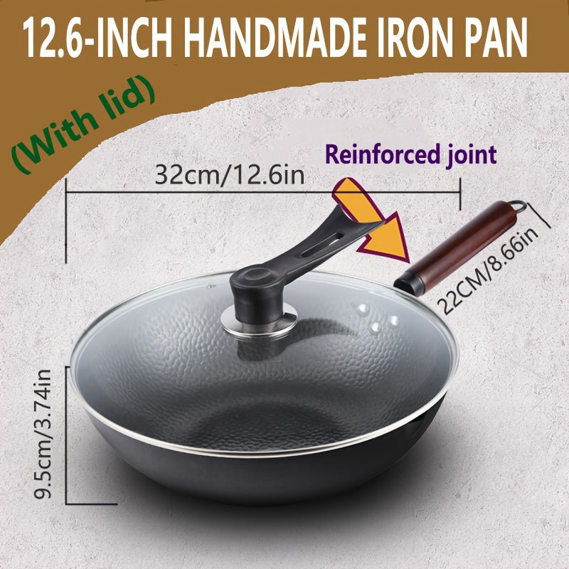Cast Iron Skillet with Lid 32cm Non-Stick Induction Gas Stove Suitable for Home Cooking