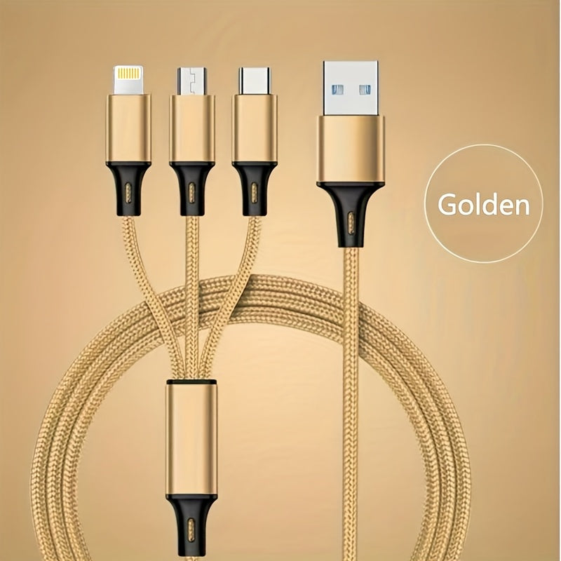 Nylon Braided 3-in-1 Fast Charging Cable for Mobile Phones and Tablets 1.2M