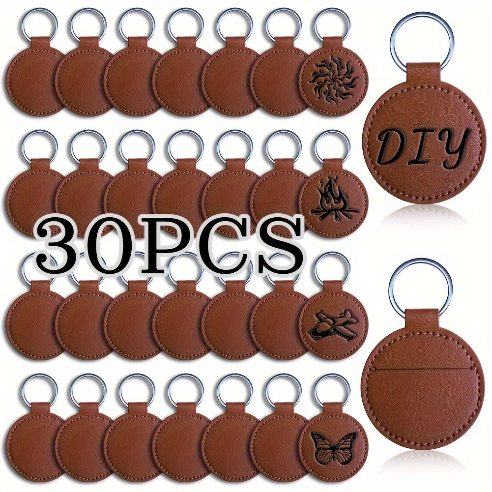 Set of 30/32 PU Leather Key Rings for Men with Laser Engraving, Backpack Keychains