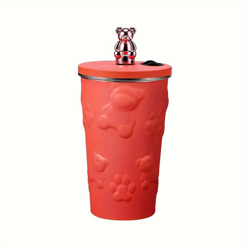 Кофейная кружка из нержавеющей стали с темой медведя и соломинкой для использования на ходу.