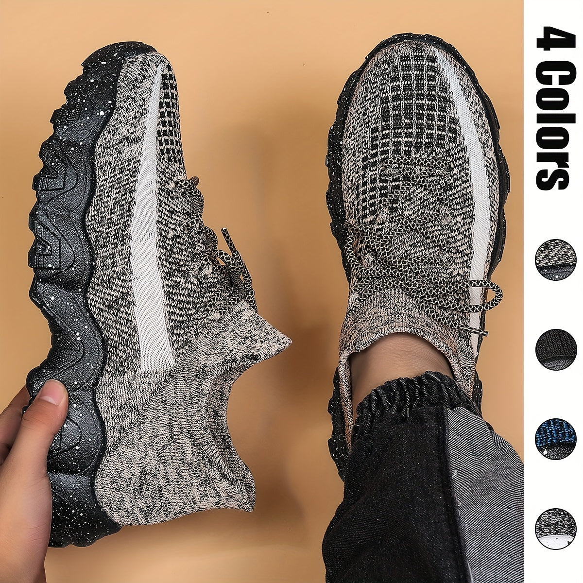 Men's Geometric Pattern Sports Sneakers Breathable Fabric Low Top Casual Running Shoes