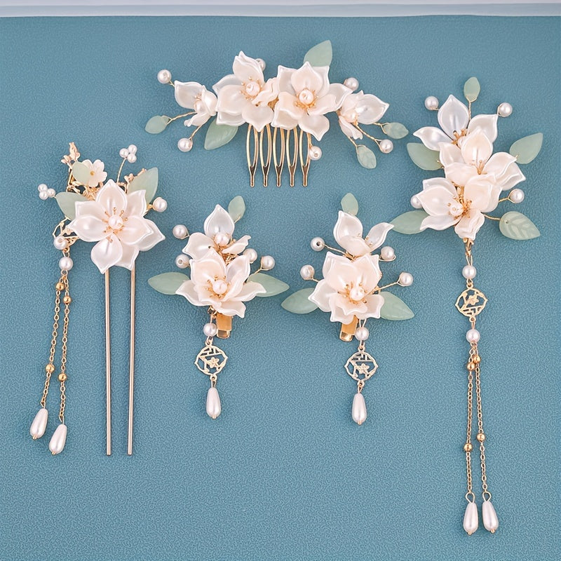 Women’s Bridal Hair Clips Set of 5 Vintage Floral and Tassel Hair Accessories