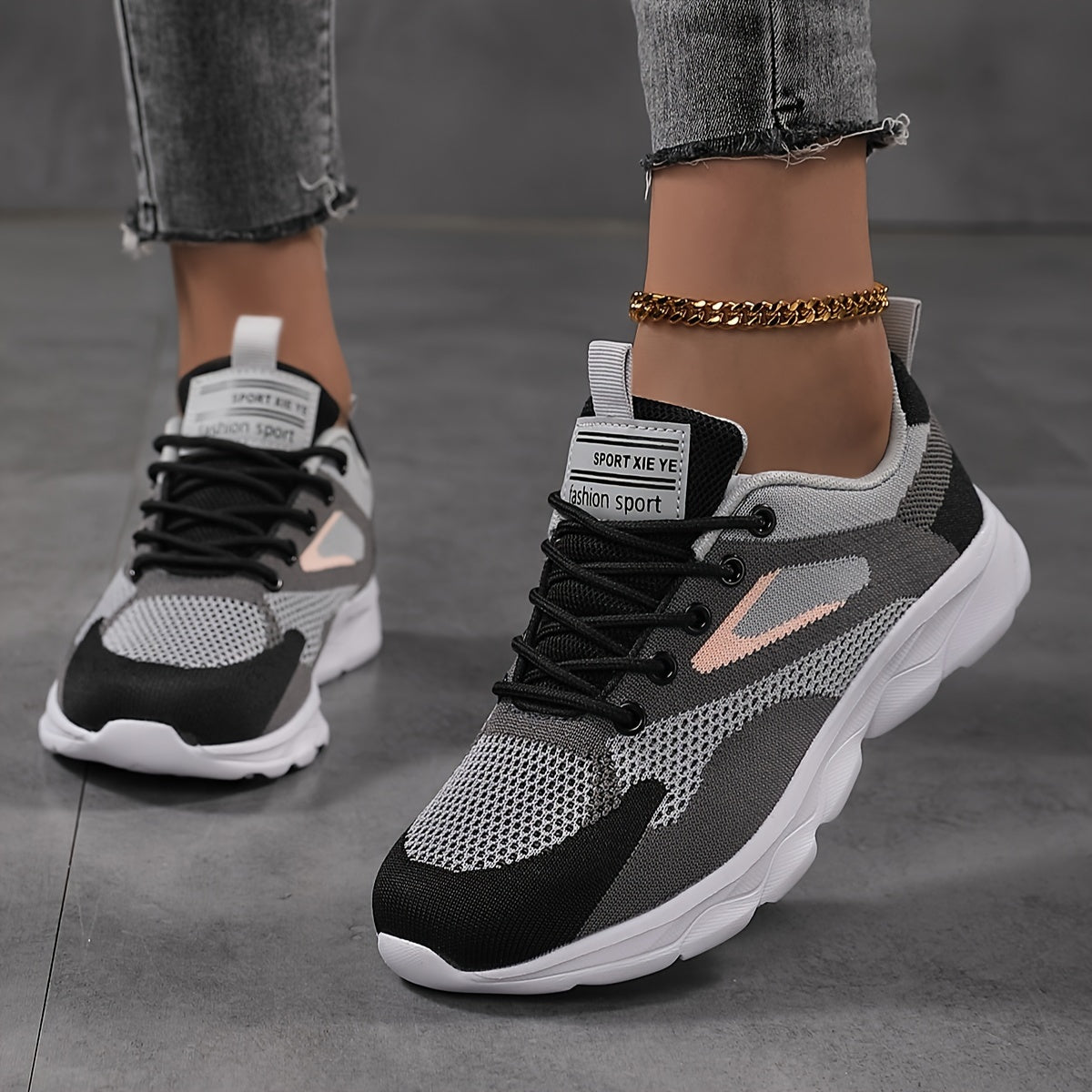 Zapatillas casuales de colorblock para mujer con cordones y plataforma para caminar