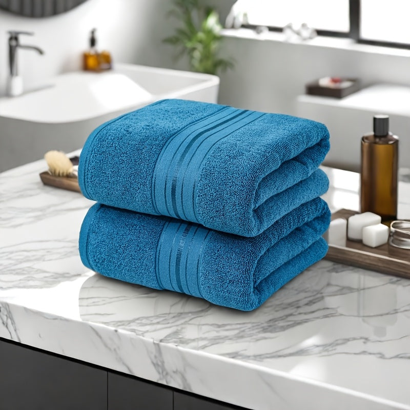 Set of 2 Cotton Bath Towels 70x140cm Quick-Dry Absorbent Striped for Home Hotel Spa