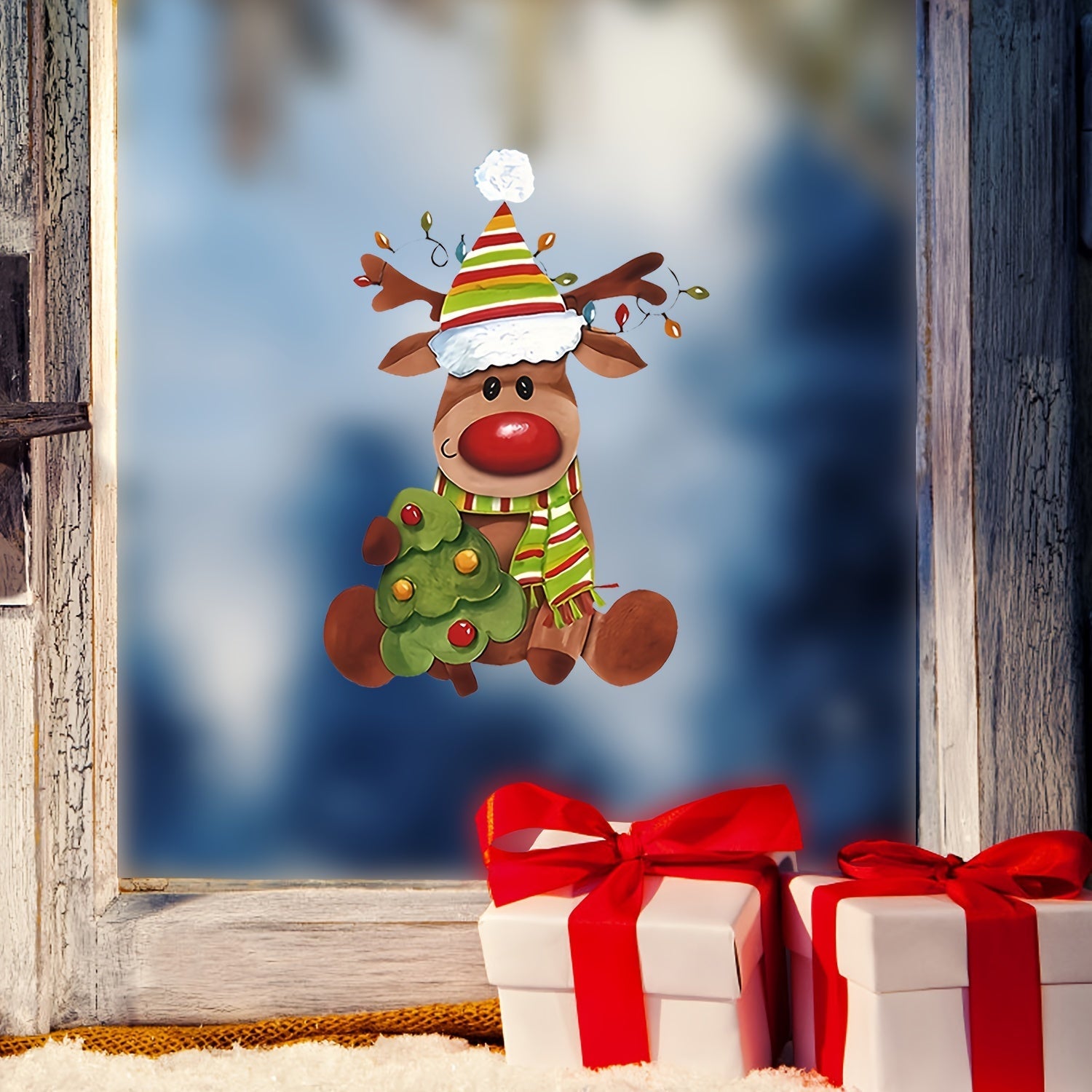 High-Gloss PVC Christmas Window Sticker Reindeer Snowman Glitter Decor