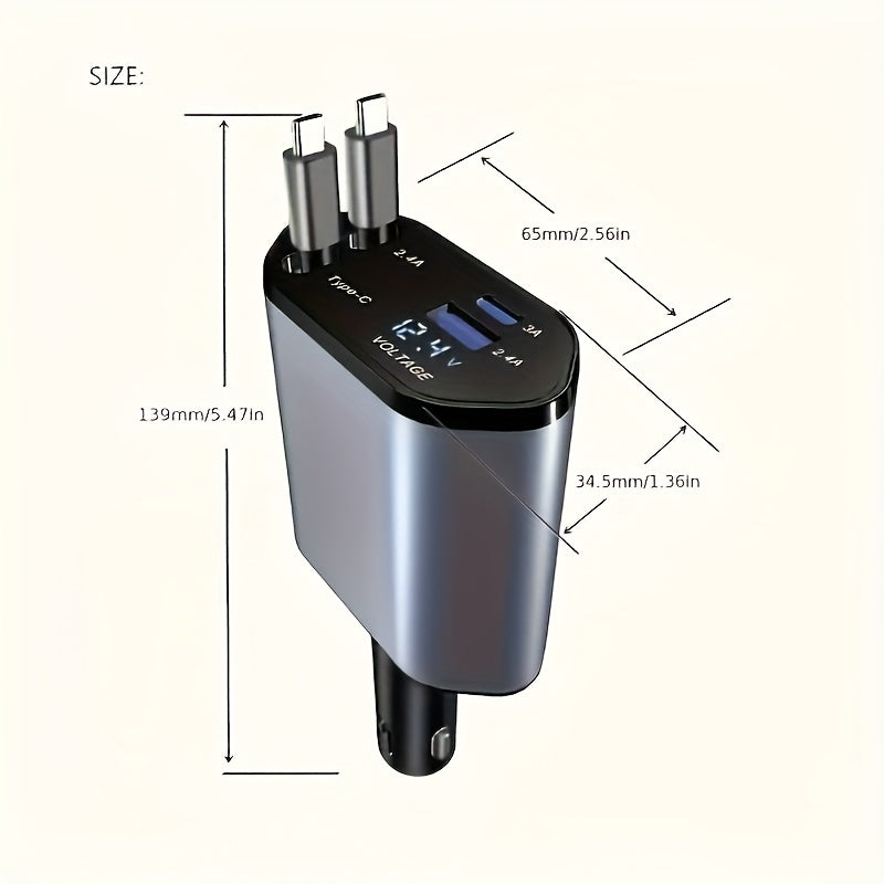 66W выдвижной автомобильный зарядное устройство с двумя портами USB C Быстрая зарядка для Samsung Pixel и других