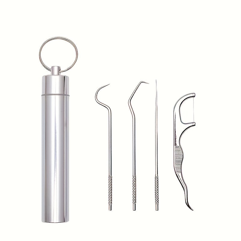 Set of Stainless Steel Toothpicks Dental Picks for Cleaning and Stain Removal with Portable Floss and Interdental Tools for Home Travel and Outdoor Use