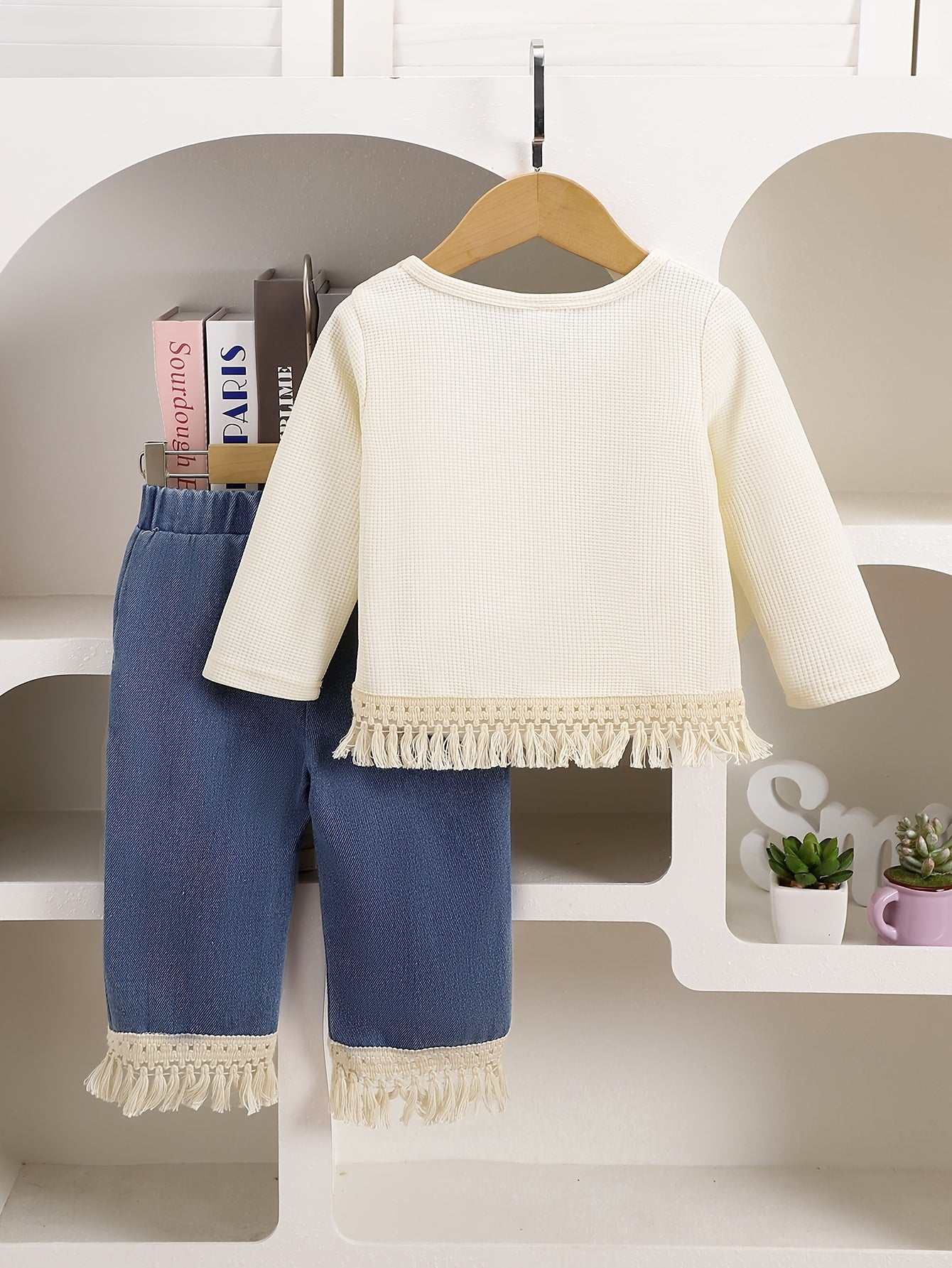 Girls' Fall Winter Tassel Top and Pants Set Long Sleeve Polyester Blend Casual 0-3 Years