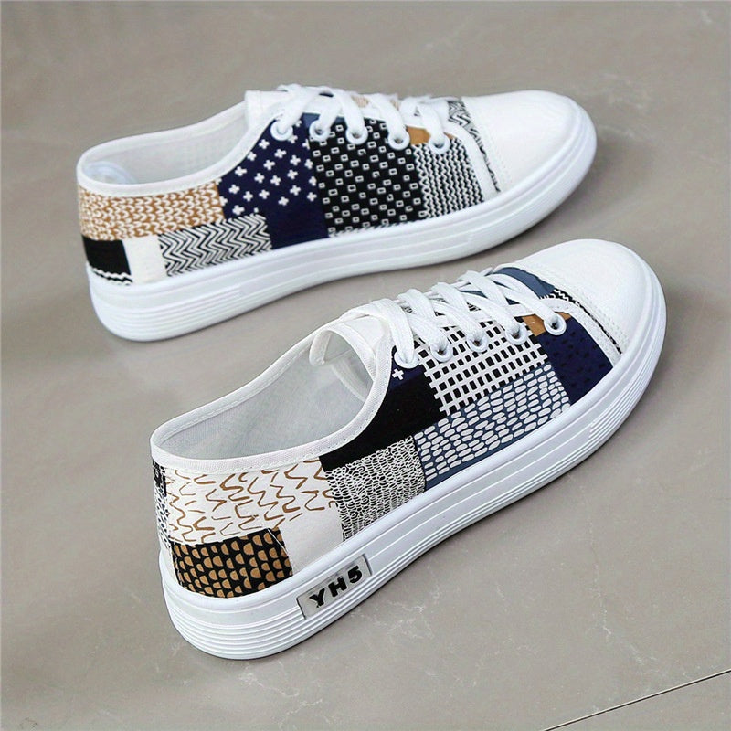 Women’s Breathable Canvas Sneakers Low-Top Casual Shoes White Navy Blue