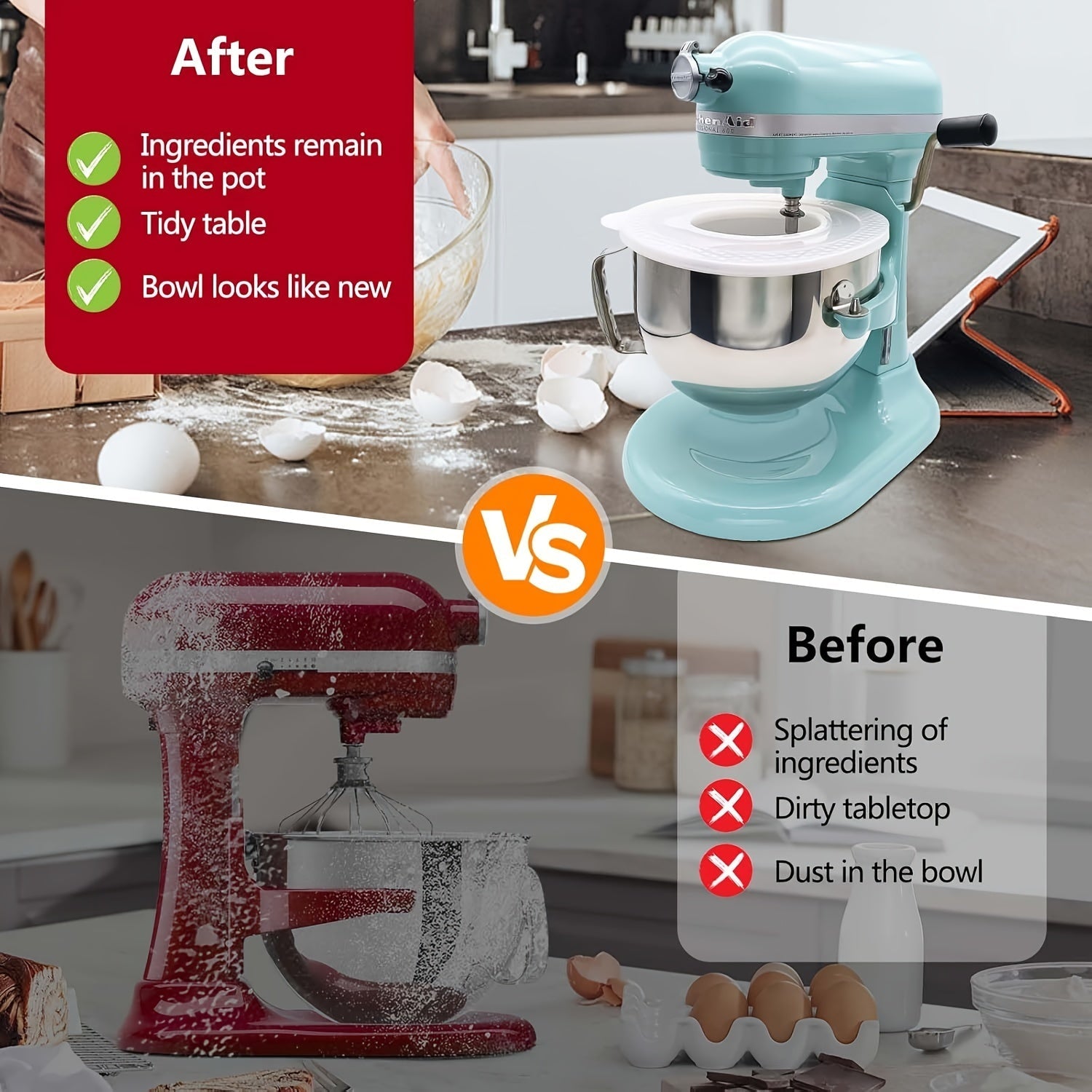 Vertical Mixer Bowl Cover with Splash Guard Fits 6-7 Quart BPA-Free Dishwasher Safe Clear