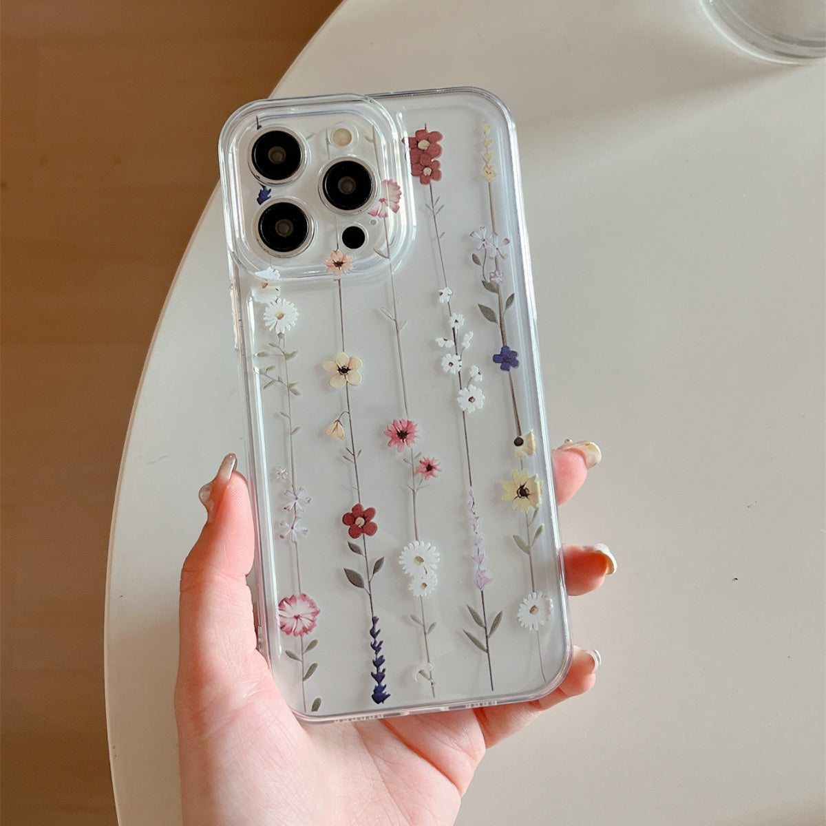 5-Piece Phone Accessory Set TPU Clear Case with Flower Pattern and Cable Protectors