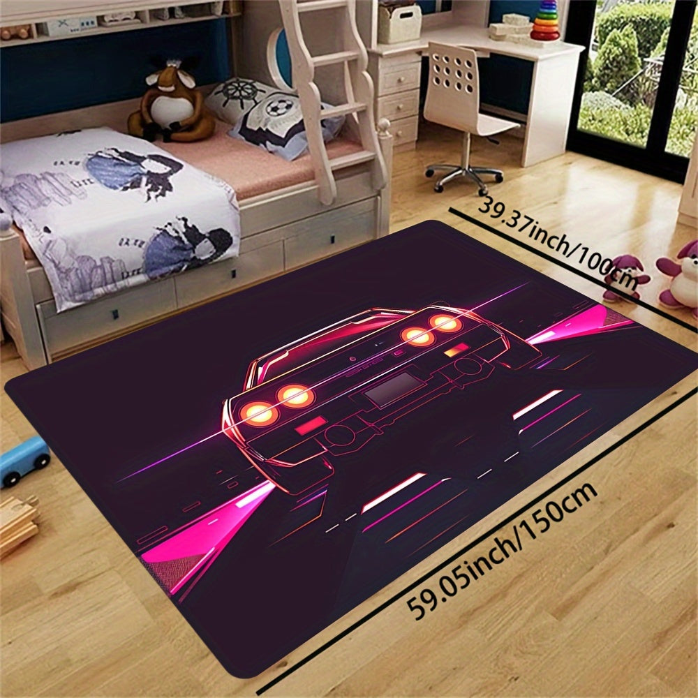 Stylish Sports Car Doormat 8mm Soft Polyester Indoor Rug Non-Slip Entryway