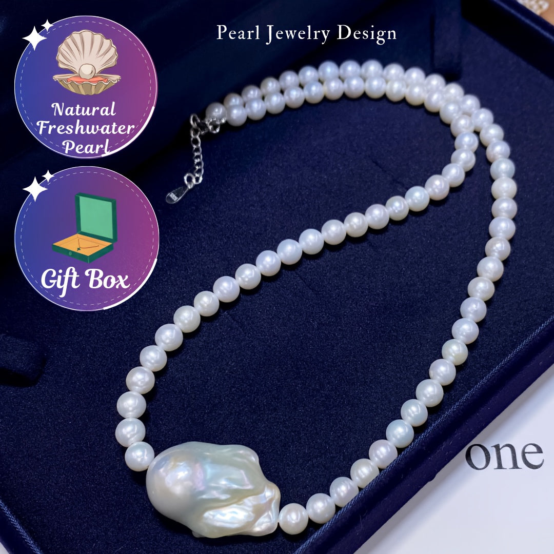 Women's Natural Baroque Freshwater Pearl Necklace Minimalist Elegant Jewelry Gift