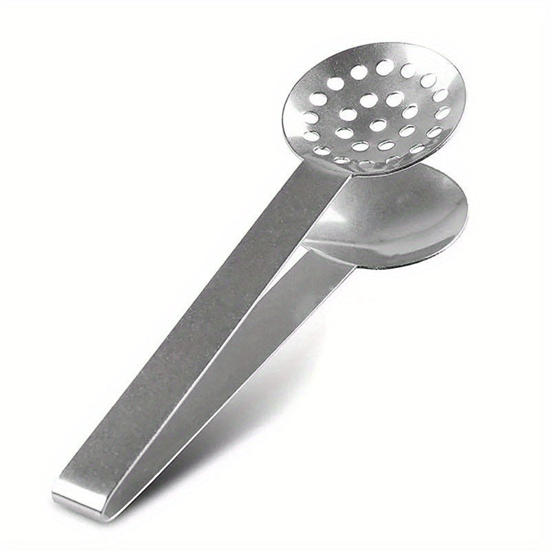 Stainless Steel Tea Bag Squeezer Tongs with Strainer and Solid Plates for Office Camping Home