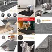 Katta premium mushuk axlat matosi, qayta ishlanadigan, hid chiqarmaydigan, suv o'tkazmaydigan, tozalash oson, hidga qarshi, gilamli axlat qutilari uchun ideal, mustahkam EVA/PE materialidan tayyorlangan.