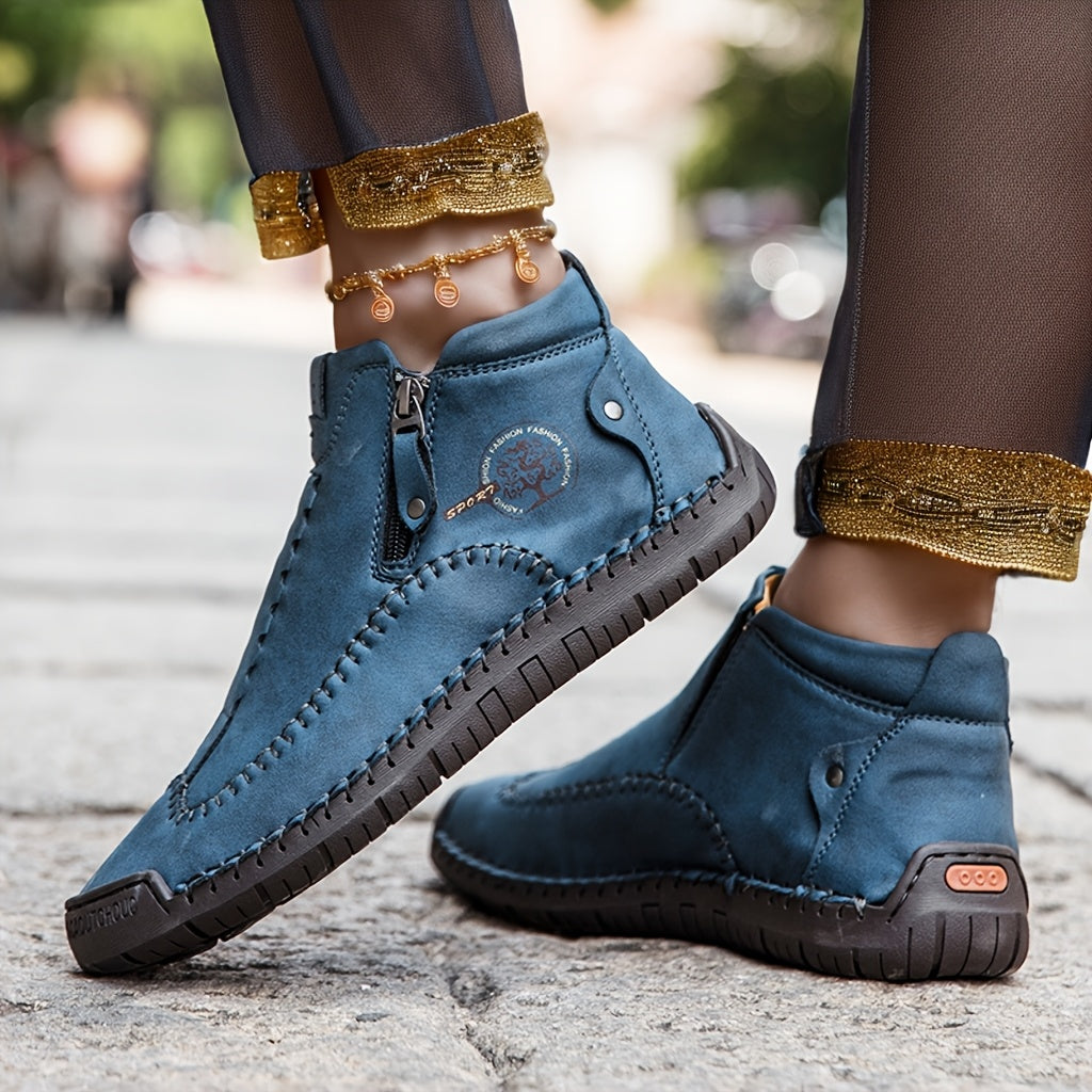 Women's Slip-On Loafers Faux Leather All-Season Zipper Comfort Rubber Sole