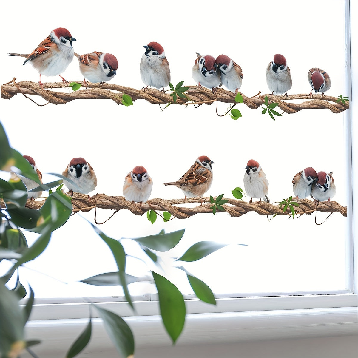 Contemporary Bird on Branch Window Cling Reusable Static Decal for Bedroom Living Room Kitchen