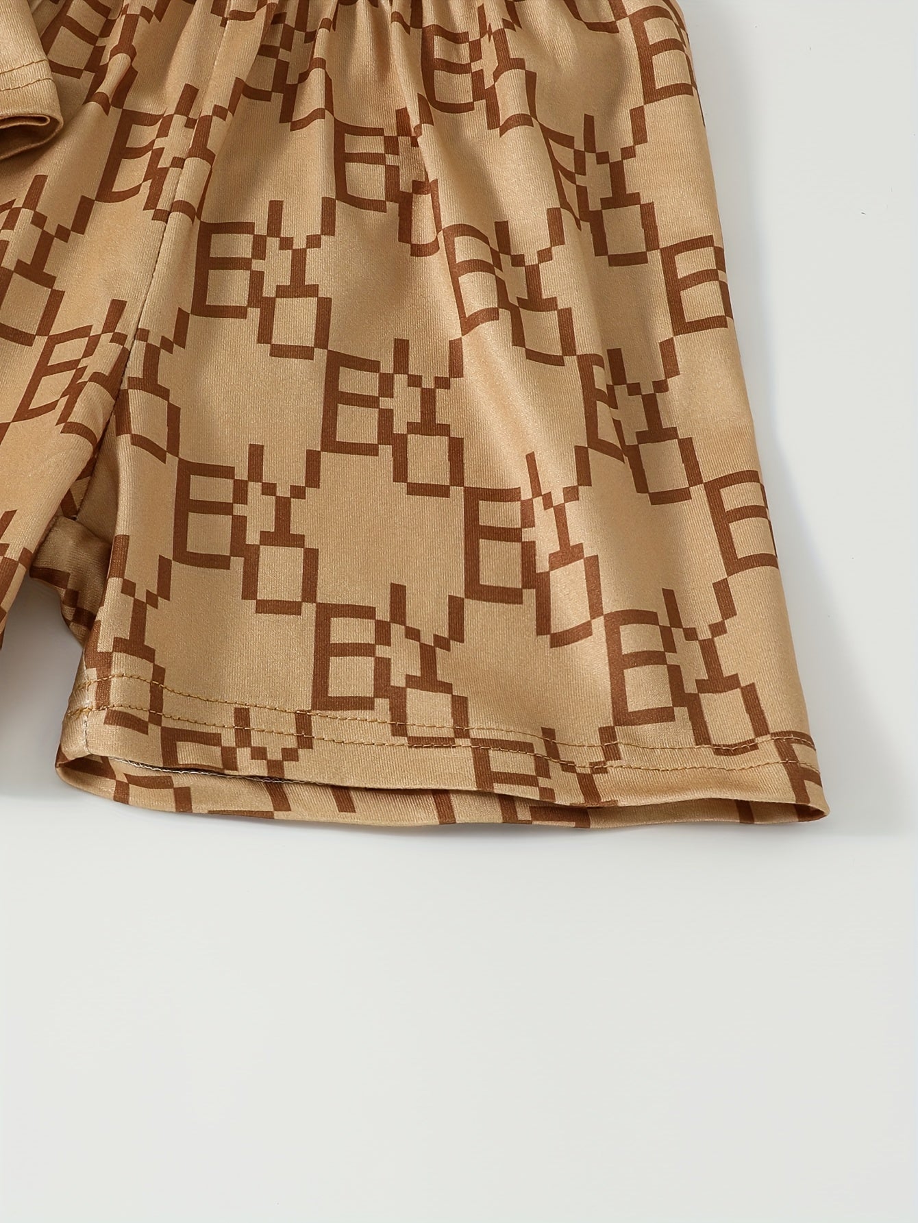 Boys Summer Outfit Set Beige T-Shirt Leopard Print Chest Bag Shorts Casual Polyester