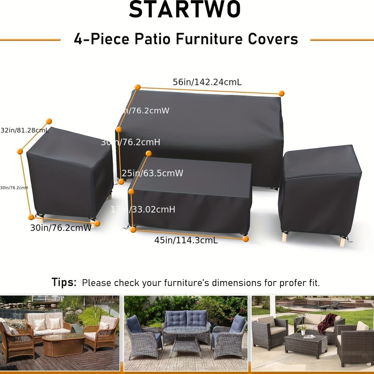 Set of Four Heavy Duty Outdoor Furniture Covers Sofa Chairs Coffee Table Black 210D