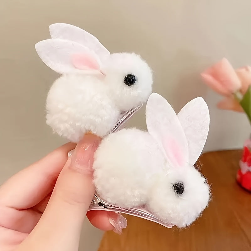 2 Pcs Easter Bunny Hair Clips for Women Plush Fluffy 3D Rabbit Party Casual