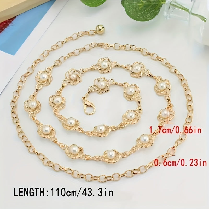 Женский пояс-цепочка с искусственными жемчужинами в корейском стиле, металлический тонкий ремень для платья и юбок