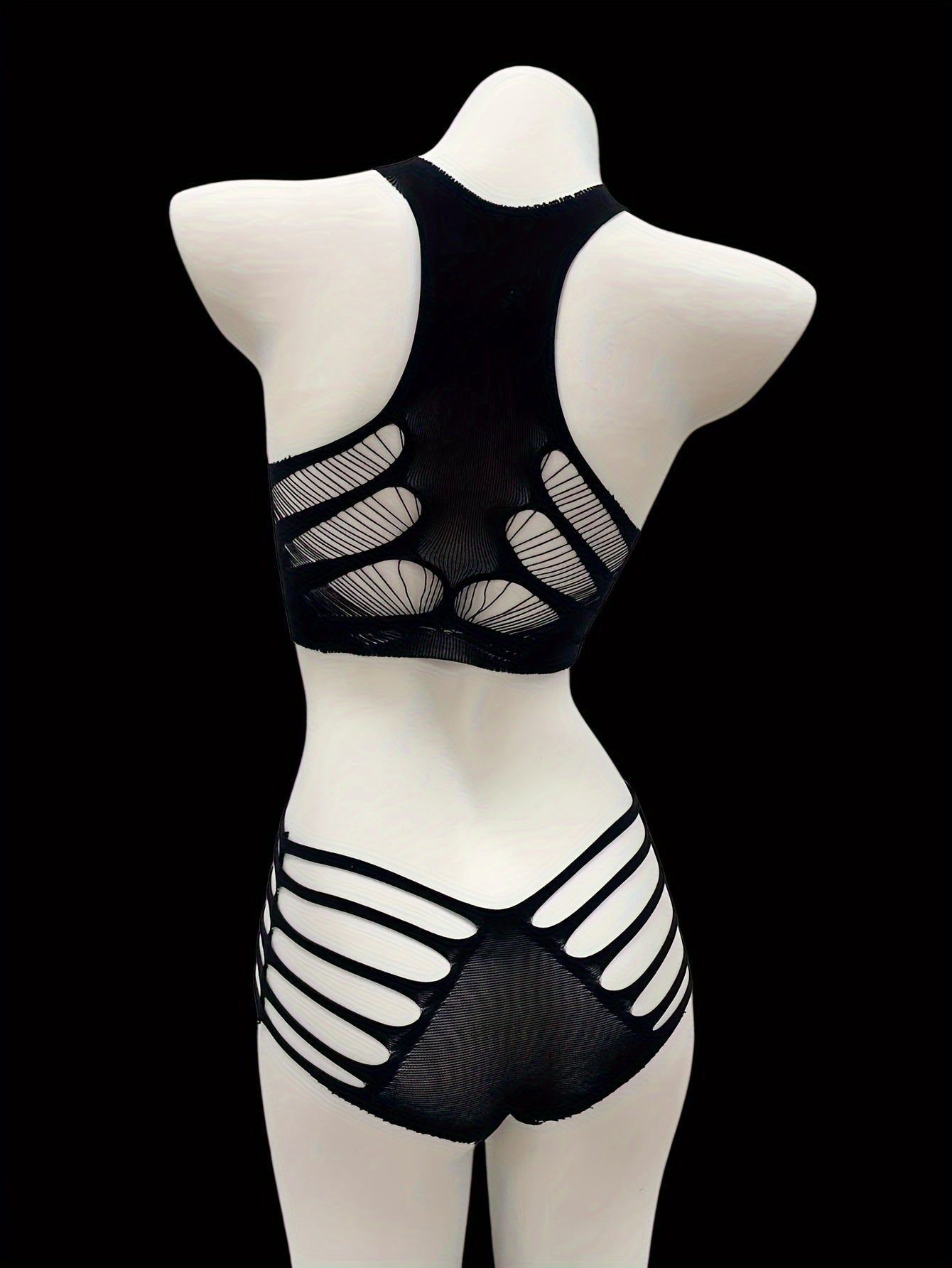 Women's Pink Hollow Fishnet Lingerie Set Sleeveless See Through for Party and Valentine's Day