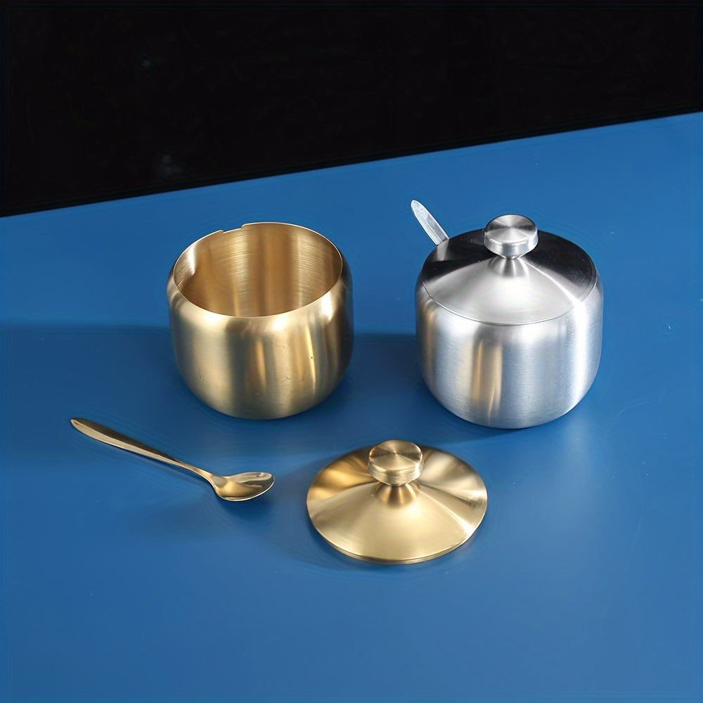 Round Handle Stainless Steel Spice Jar with Lid for Kitchen Storage